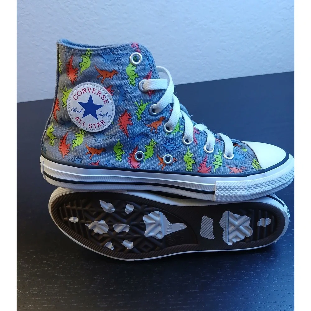 Converse Chuck Taylor All Star Dinoverse Grey Dinosaur High Top Shoes 666200C 2Y